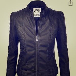 MBJ Womens Faux Leather Zip Up Moto Jacket